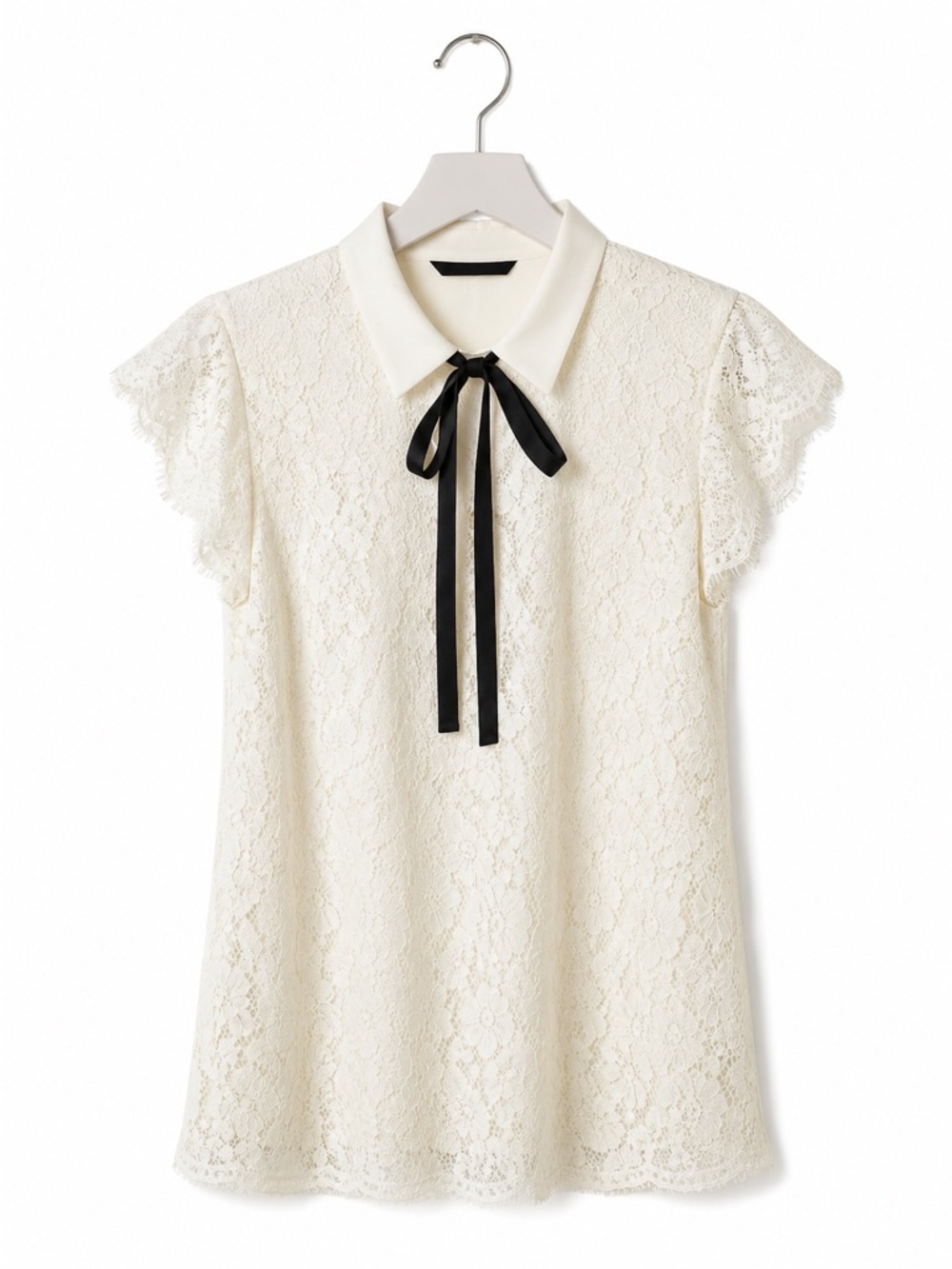 Banana Republic Ivory Lace Blouse with Black Tie Collar (282)
